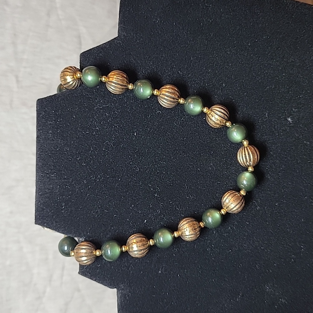 Upcycled Gold and Green Choker